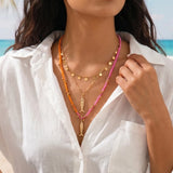 Vintage Style Fish Necklace for Women with Beaded Chain, Zinc Alloy Craft, and Seed Bead Inlay
