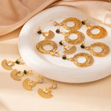 Vintage Square Fan-shaped Earrings for Women Multi-layer Round Hoop Stainless Steel Earrings High-end Ear Jewelry