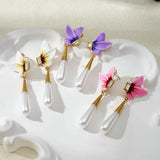 Women’s Petal Drop Earrings Featuring Electroplated 304 Stainless Steel with 18K Gold PVD Coating and Pearl Inlay