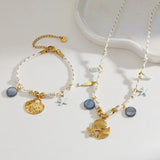 1 Piece Elegant Cute Hawaiian Geometric Starfish Conch 304 Stainless Steel Enamel Plating Inlay Imitation Pearl Zircon 18K Gold Plated Women's Cord String Multi Charms Bracelet Multi Charms Necklace