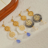 New Stainless Steel 18K Gold Plated Geometric Round Small Flower Long Earrings for Women Design Stud Earrings