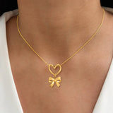 Heart-shaped Bowknot 18K Gold Plated 201 Stainless Steel Snake Chain Waterproof Non-fading Women's Pendant Necklace