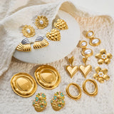 Fashion Exaggerated Titanium Steel 18K Gold Plated 304 Stainless Steel Vacuum Electroplated Natural Stone Earrings Non-Fading Ear Jewelry