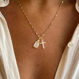 Waterproof Cross Pendant Necklace for Women in 201 Stainless Steel with 18K Gold Plated Finish and Crystal Inlay