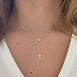 Vintage Stainless Steel Cross Heart Collarbone Chain Necklace for Women Unique Matching Jewelry Accessories