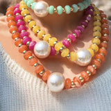 Modern Style Geometric Stone Beaded Chain Beaded Necklaces Wholesale