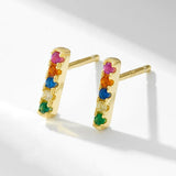 S925 Sterling Silver One-Line Micro-Inlaid Colorful Zircon Earrings  Style Personality Simple Versatile Square Bar Earrings Small Accessories