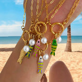 Ocean Series Colorful Enamel Drop Oil Little Fish Titanium Steel Necklace Women's Jewelry Accessory Fashionable Trendy Design