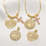 18K Gold Plated Copper Zircon Cross Virgin Mary Necklace Collarbone Chain Nks91 Water Plated