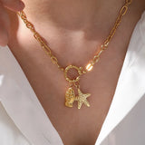 2025 New  Starfish And Snail Fish Necklace Titanium Steel Women's Hip Hop Choker Pendant Jewelry