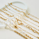 18K Gold Plated 304 Stainless Steel Vacuum Electroplating (In Furnace) Irregular Ocean Heart-Shaped Natural Freshwater Pearl Bracelet for Women Chain Link Lobster Clasp 0.03µm