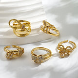 Long-Lasting Plated 18K Gold Plated Lines Bow Knot Copper IG Style Casual Cute Polishing Inlay Open Rings Rings