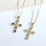 18K Gold Plated Copper Vacuum Electroplating (In Furnace) Inlaid Zircon Cross Pendant Necklace for Women Collarbone Chain