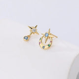 Starburst Asymmetrical Stud Earrings for Women in Colour Featuring Zircon with 925 Sterling Silver Posts