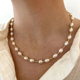 lady solid color freshwater pearl copper beaded knitting plating necklace