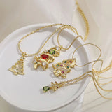 18K Gold Plated Copper Zircon Christmas Tree Pendant Necklace for Women Christmas Series Collarbone Chain Choker