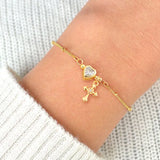 Wholesale Jewelry Elegant Simple Style Cross Heart Shape 201 Stainless Steel Artificial Crystal Copper Artificial Crystal Inlay Bracelets Cross Bead Necklace