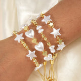 Imitation Pearl Copper Beaded Chain Plating Star Heart Shape Butterfly Drawstring Bracelets