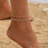 Gold Plated Women's Anklet Featuring Pearl Pattern with Water Plating and KC Golden Plated Material, 0.03µm Thickness
