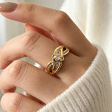 Vintage Style Geometric Twist Rings in Copper with Electroplated Gold Plating and Zircon Inlay