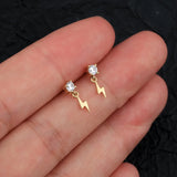 S925 Silver Flat Head Stud Earrings 18G Qingdao Luxury Square Diamond Embedded Lightning Ear Bone Studs Women's Fashion Jewelry