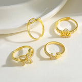 18K Gold Plated Copper Water Plated Zircon Heart Crown Bow Oil Drop Electroplated Vintage Simple Style Weekend Travel Date Selfie Holiday Ring for Women Valentine's Day