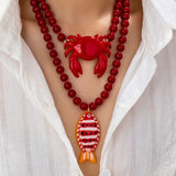 Ocean Pattern Beading Pendant Necklace for Women in Multicolor with Marine Style Plastic Beaded Chain