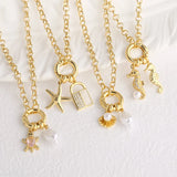 Jewelry Ocean Style Copper Plated 18K Real Gold Pearl Starfish Seahorse Zircon Water Plated Necklace Collarbone Chain Nkb449