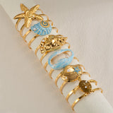 Simple Stainless Steel Double Line Open Bracelet for Women Ocean Series Jewelry