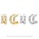 18K Gold Plated Rhodium Plated S925 Sterling Silver Earrings C-Shaped Studs