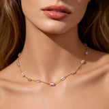 Rainbow Beaded Glass Choker Necklace with Electroplated Gold Plating and Beaded Chain