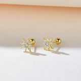 S925 Sterling Silver Flash Diamond Snowflake Christmas Style Women's Earrings Eight-pointed Star Bohemian Floral Print Sweet Style