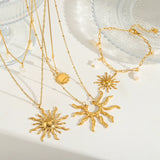BOXPOSH Jewelry Casual Vintage Style Exaggerated Sun Star Moon 304 Stainless Steel Acrylic Imitation Pearl 18K Gold Plated Plating Inlay Paperclip Chain cable chain Multi Charms Bracelet Multi Charms Necklace