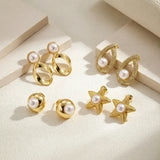 Casual Round Earrings for Women in Copper with 18K Gold Plating and Acrylic Imitation Pearl Inlay