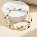 Original Handmade 5-6mm Natural Freshwater Pearl Necklace S925 Sterling Silver Matching Malachite/Garnet/Turquoise/Lapis Lazuli/Amazonite 14K Plated Gold Adjustable Sliding Tail Chain Simple Retro Style Holiday Date Wedding Gift for Girlfriend