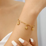 Elegant Fashion High-End Turtle Sun Star Moon Pendant Embedded Zircon Stainless Steel Plated 18K Gold Women's Bracelet All Seasons