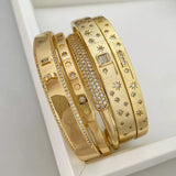 Star Pattern Copper Bangle with Electroplated 18K Real Gold Plating and Zircon Inlay
