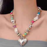 Heart Shape Pendant Necklace for Women Featuring Metal Pendant with Beading and Beaded Chain in Colour