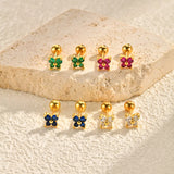 Women's 201 Stainless Steel Rose Red Zircon Green Zircon Electroplated Butterfly Earrings Gold