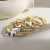 Simple Style Electroplated Sector Bangle in Brass with 18K Real Gold Water Plating and Zircon Inlay