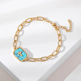 18K Gold Plated 304 Stainless Steel Vacuum Electroplating (In Furnace) Turquoise Cross Moon (Jewelry) Waterproof Non-Fading Cable Chain/Cross Chain/O Chain Bracelet for Women