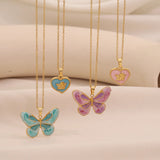 Wholesale Jewelry Elegant Cute Romantic Heart Shape Butterfly 304 Stainless Steel cable chain Pendant Necklace Necklace