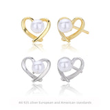 New S925 Sterling Silver Earrings Heart-Shaped Pearl Inlaid Earrings 18K Gold Plated Jewelry