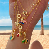 Titanium Steel Gold Plated Zircon Stone Turtle Starfish Design Cute Charm Necklace Multiple Styles For Boys And Girls