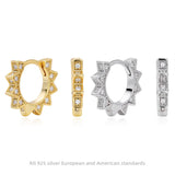 New S925 Sterling Silver Earrings with Zircon Gear Design, 18K Gold Plated