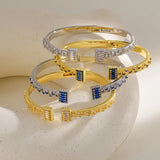 Simple Style Square Bangle in Brass with 18K Real Gold Plated Electroplated Water Plating and Zircon Inlay