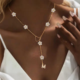Classic Versatile Micro Pave Zirconia 18K Gold Plated Initial Heart Pendant 201 Stainless Steel Pearl Flower Chain Women's Necklace