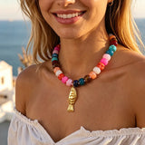 Handmade Resin Fish Necklace for Women with Seed Bead Inlay and Beaded Chain in Colour