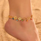 Colorful Zircon Women's Stainless Steel Bracelet Yoga Jewelry Gift 304 18K Gold Plated Ankle Jewelry Unisex Cartoon Style