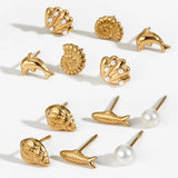 Lady Marine Style Conch Dolphin Fish 304 Stainless Steel 16K Gold Plated White Gold Plated Earrings
